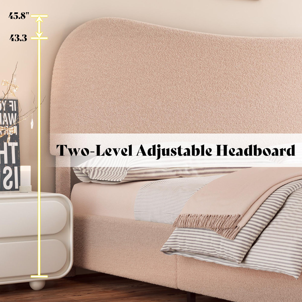 upholstered boucle bed frame adjustable headboard   - Temu