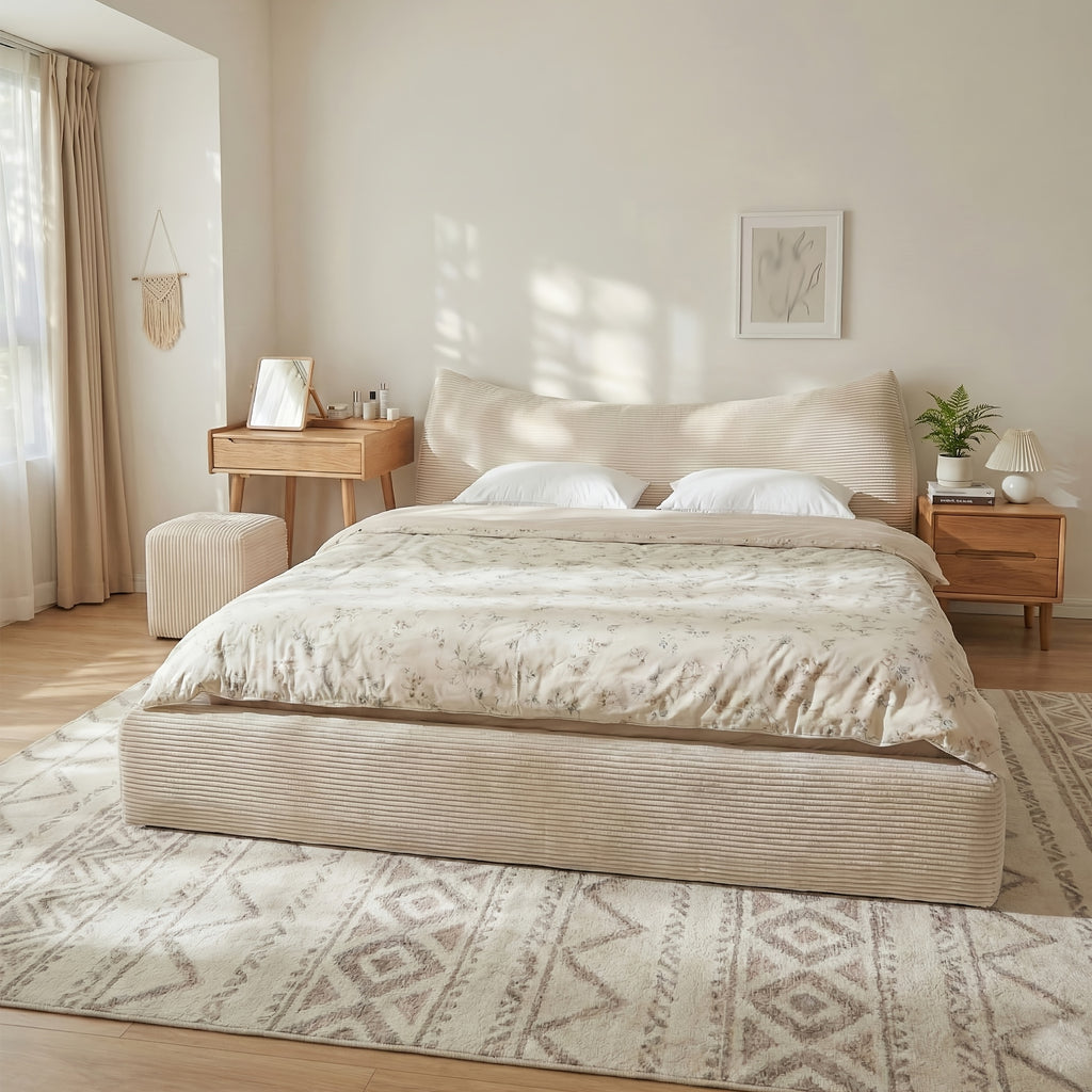 corduroy upholstered bed frame cat ear design - Temu