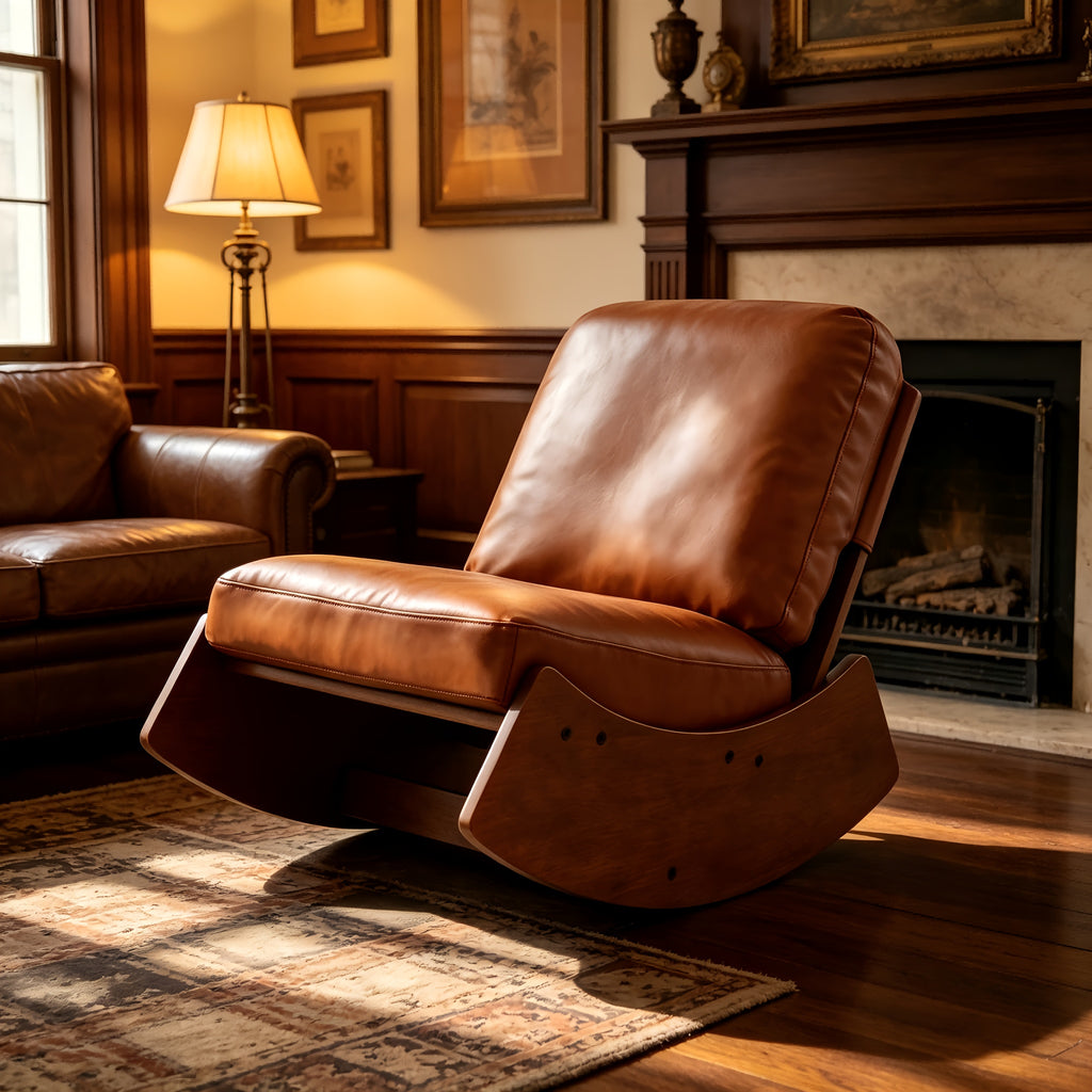 solid wood rocking accent chair pu leather upholstered comfy - Temu