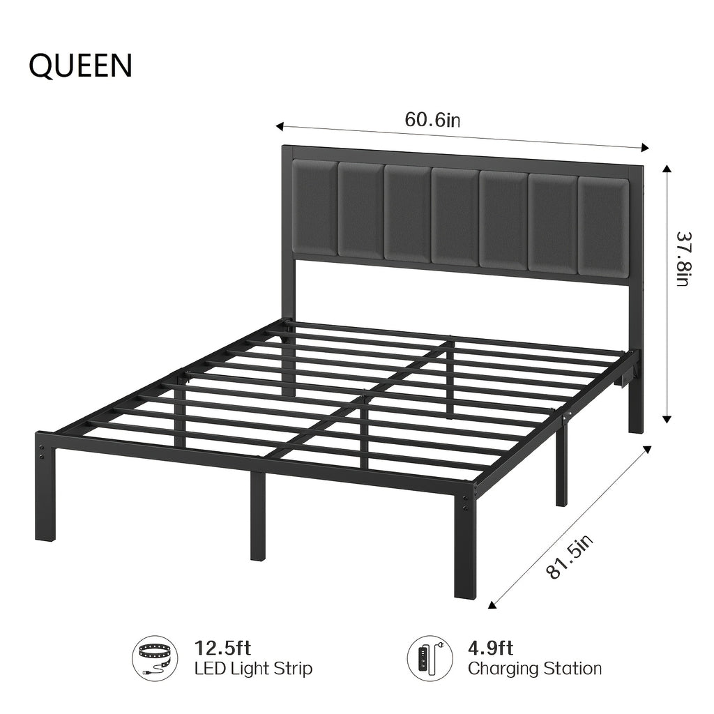 metal platform bed frame led lights charging station usb - Temu