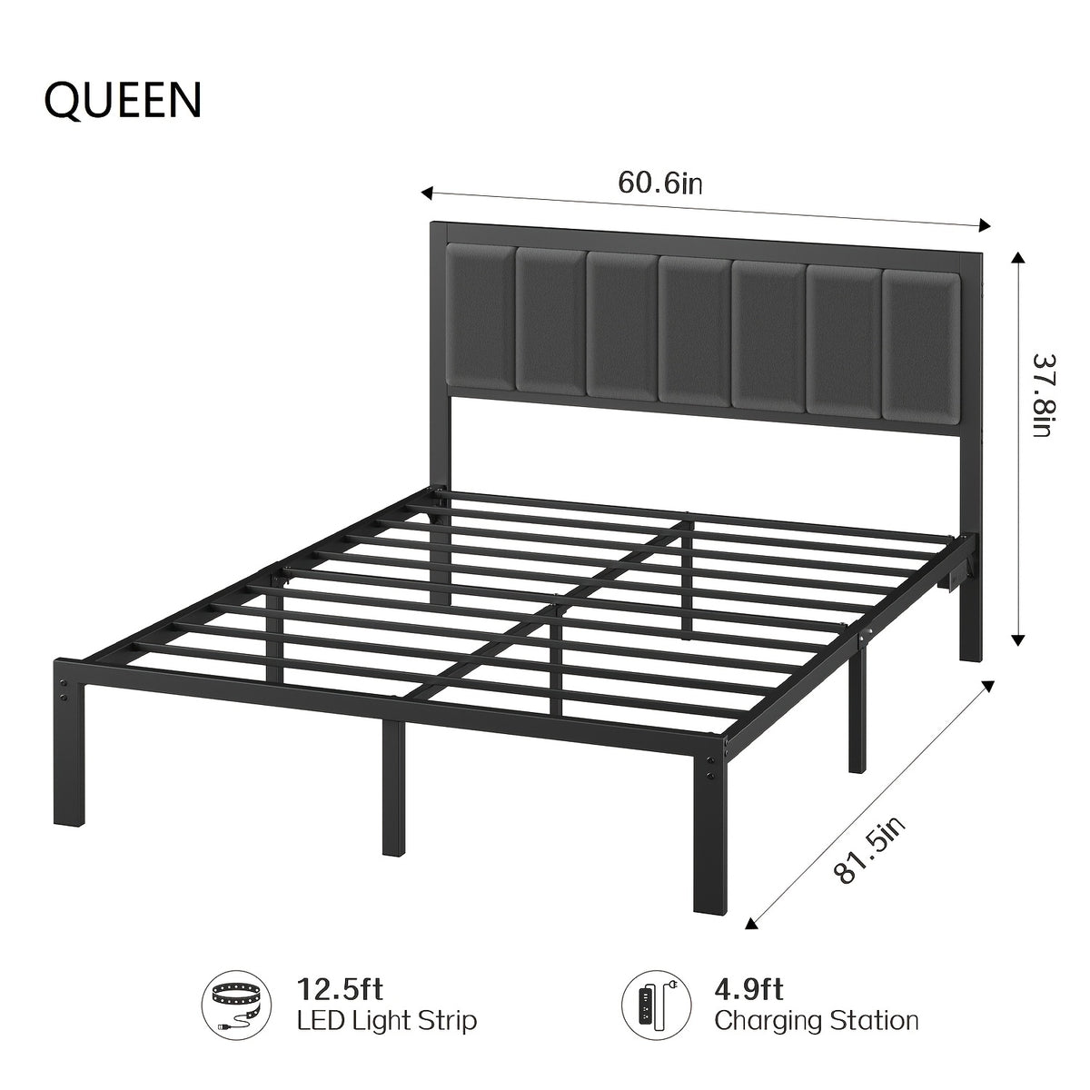 metal platform bed frame led lights charging station usb - Temu