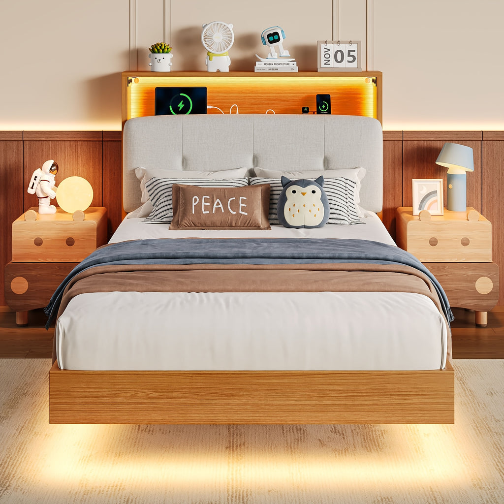 modern bed frame led lightings storage headboard - Temu