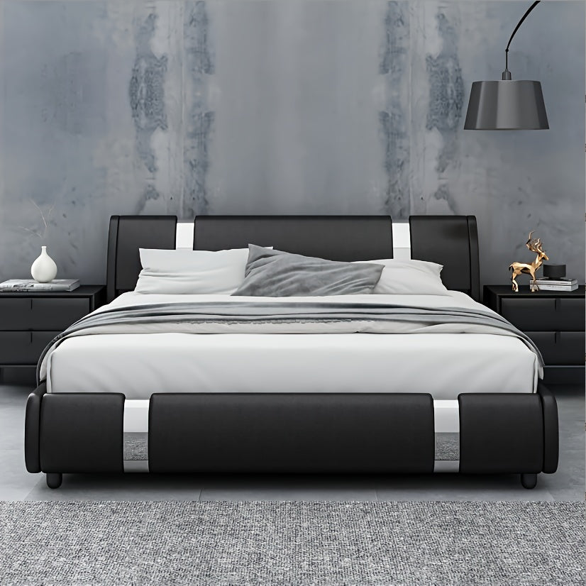 contemporary platform bed frame made faux leather featuring - Temu