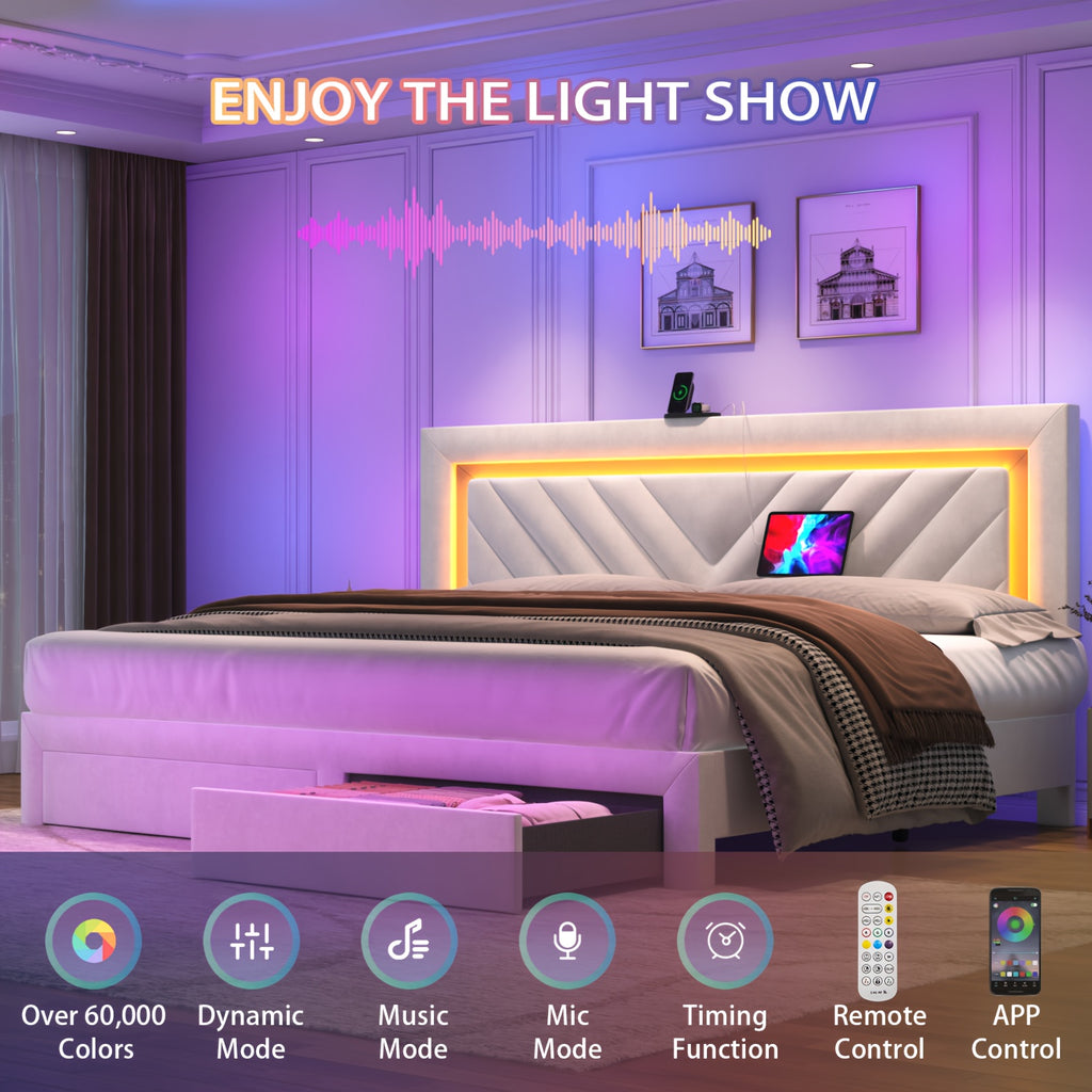 modern upholstered king bed frame adjustable led headboard 2 - Temu