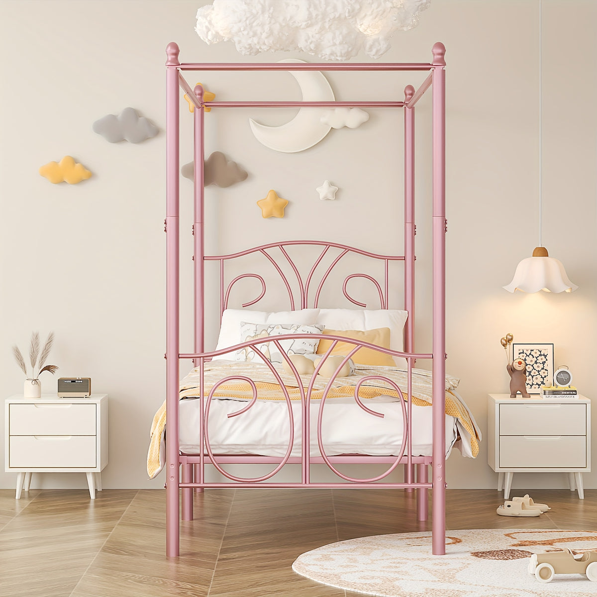 1 set   metal twin size canopy bed frame footboard - Temu