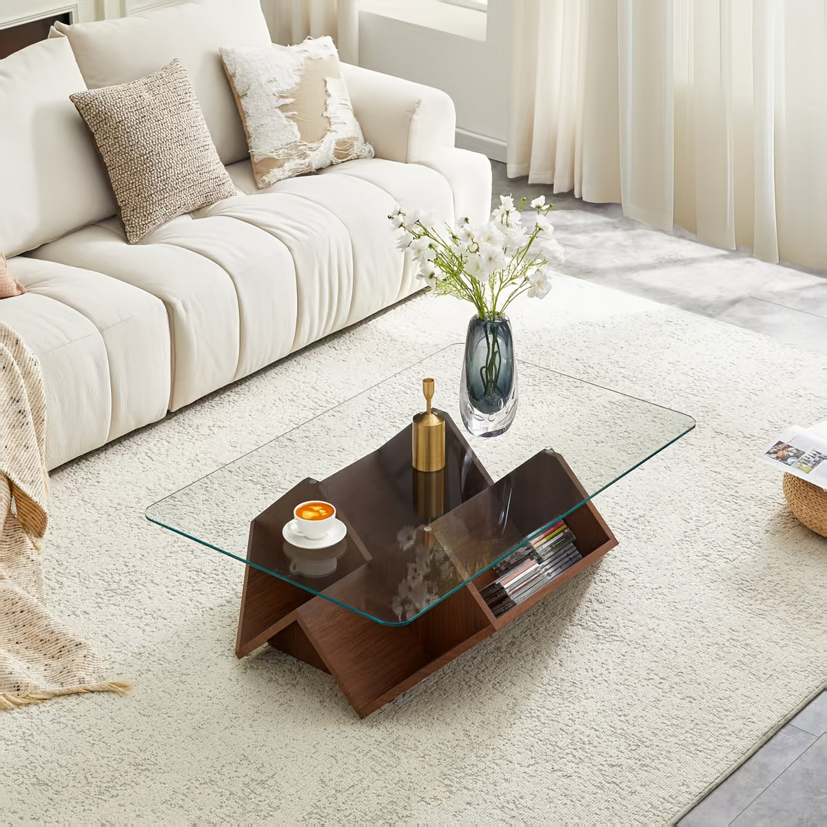 coffee table modern   tempered glass mdf - Temu