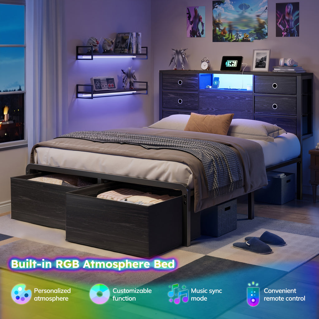 reinforced storage bed frame king queen full 8 9 drawers - Temu