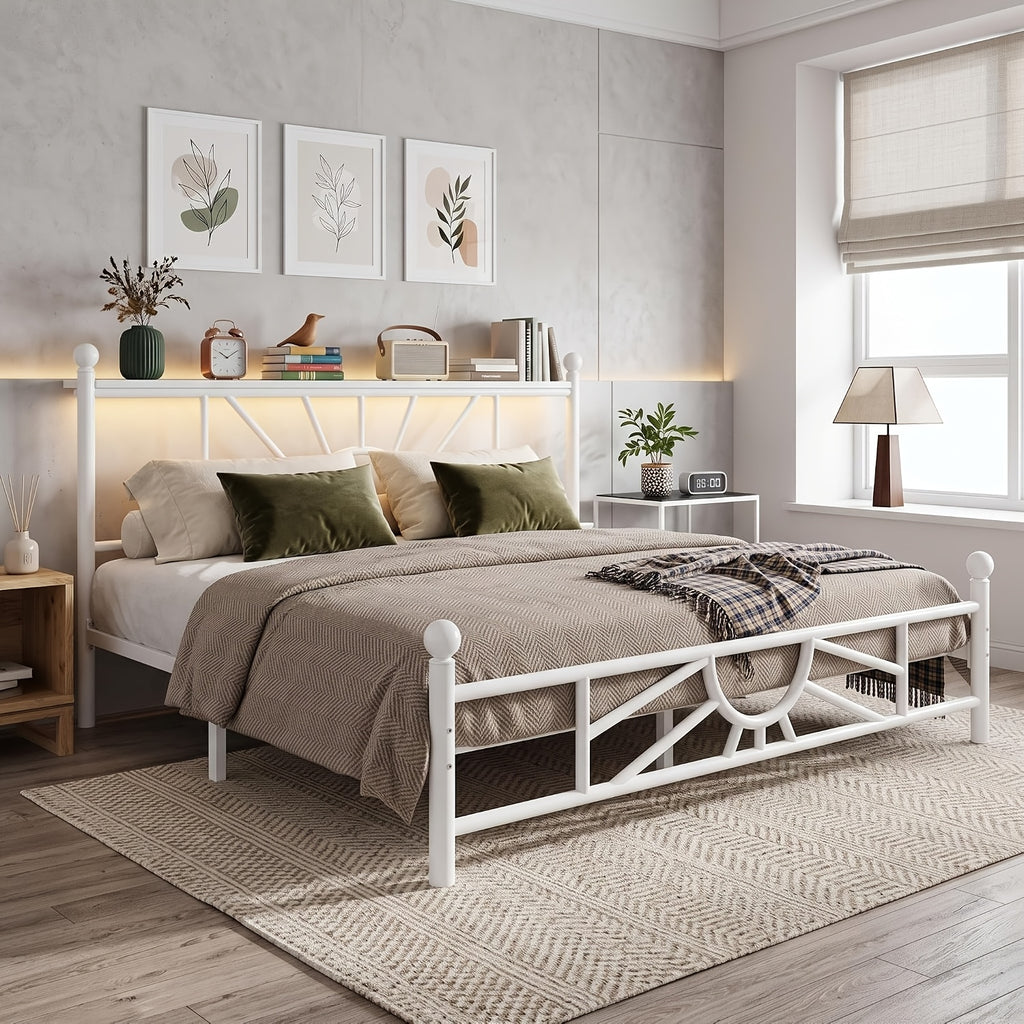 twin full queen king retro metal bed frame led lights - Temu