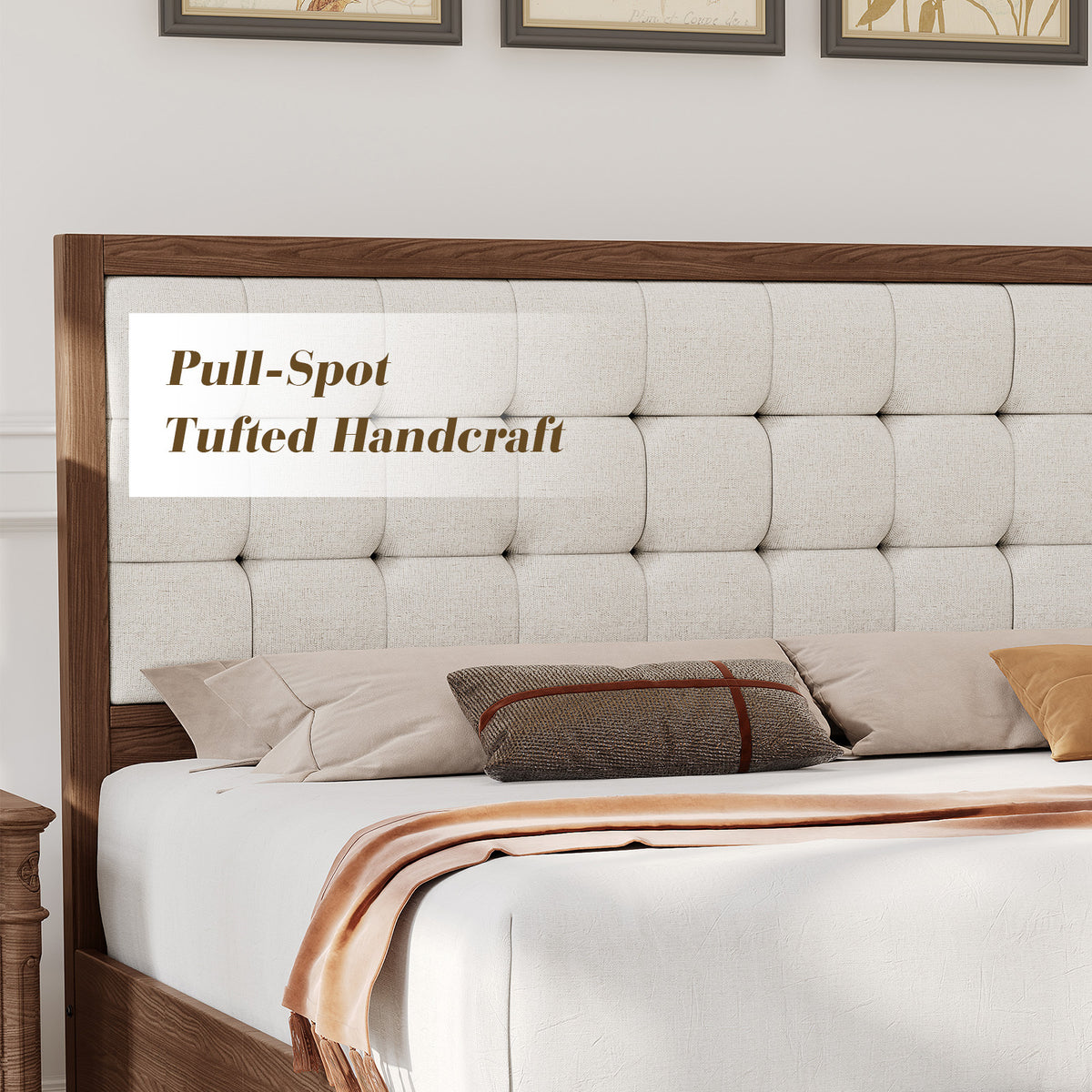 century wooden bed frame 49 high cushioned headboard - Temu