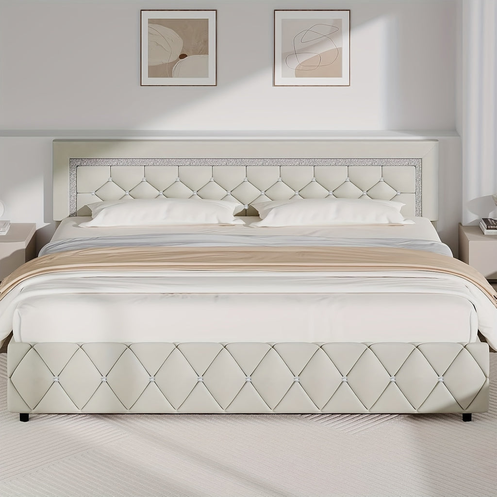 twin full queen king bed frame padded platform bed - Temu