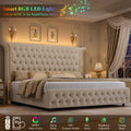 full size bed frame led headboard wingback tufted headboard - Temu