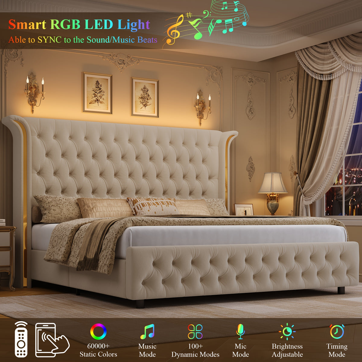 full size bed frame led headboard wingback tufted headboard - Temu