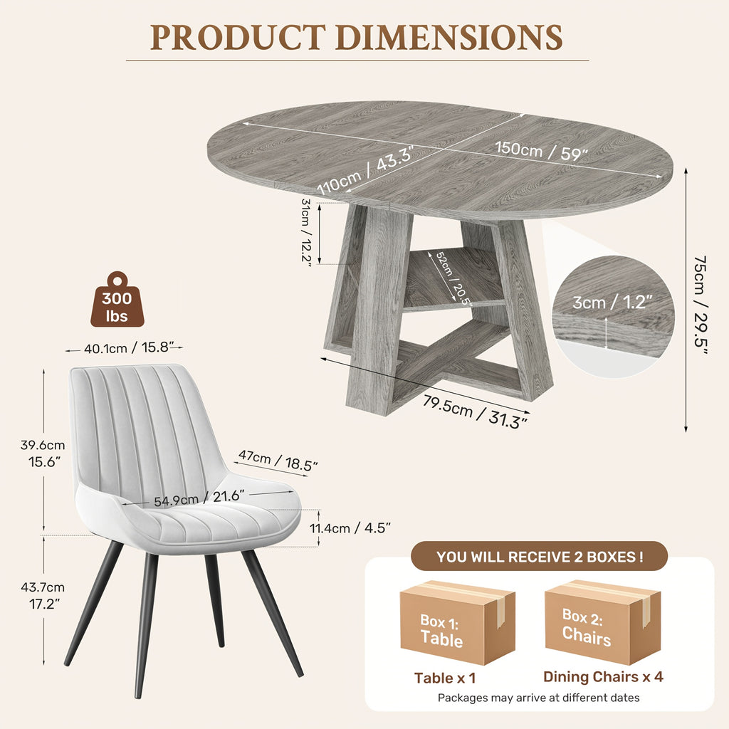 5pcs modern extendable oval dining table set suitable 4 - Temu