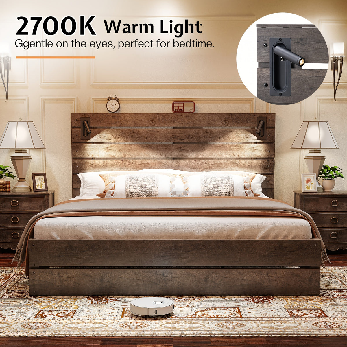 farmhouse platform bed frame 51 high headboard built - Temu