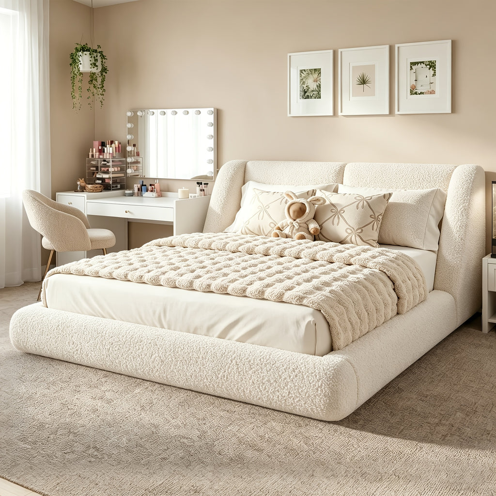 bohemian cloud bed frame queen size 5 sherpa headboard low - Temu