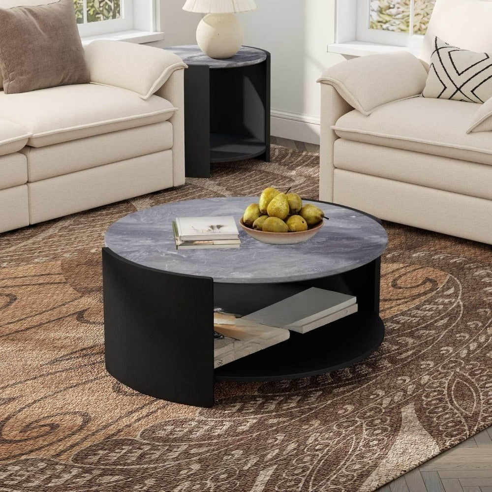 1pc modern round coffee table curved grey tabletop storage - Temu