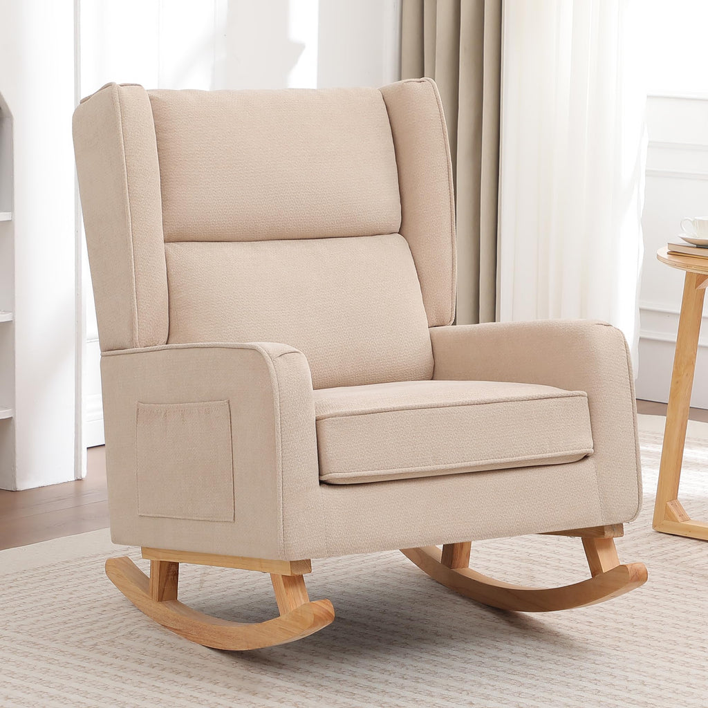 solid wood rocking chair 30 gentle rocking breathable fabric - Temu
