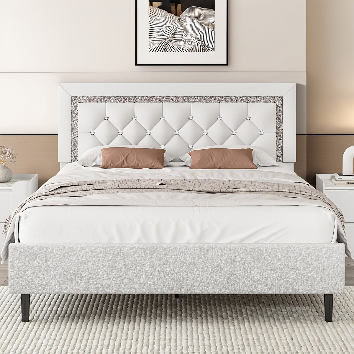 twin full queen size bed frame diamond headboard wood slats - Temu