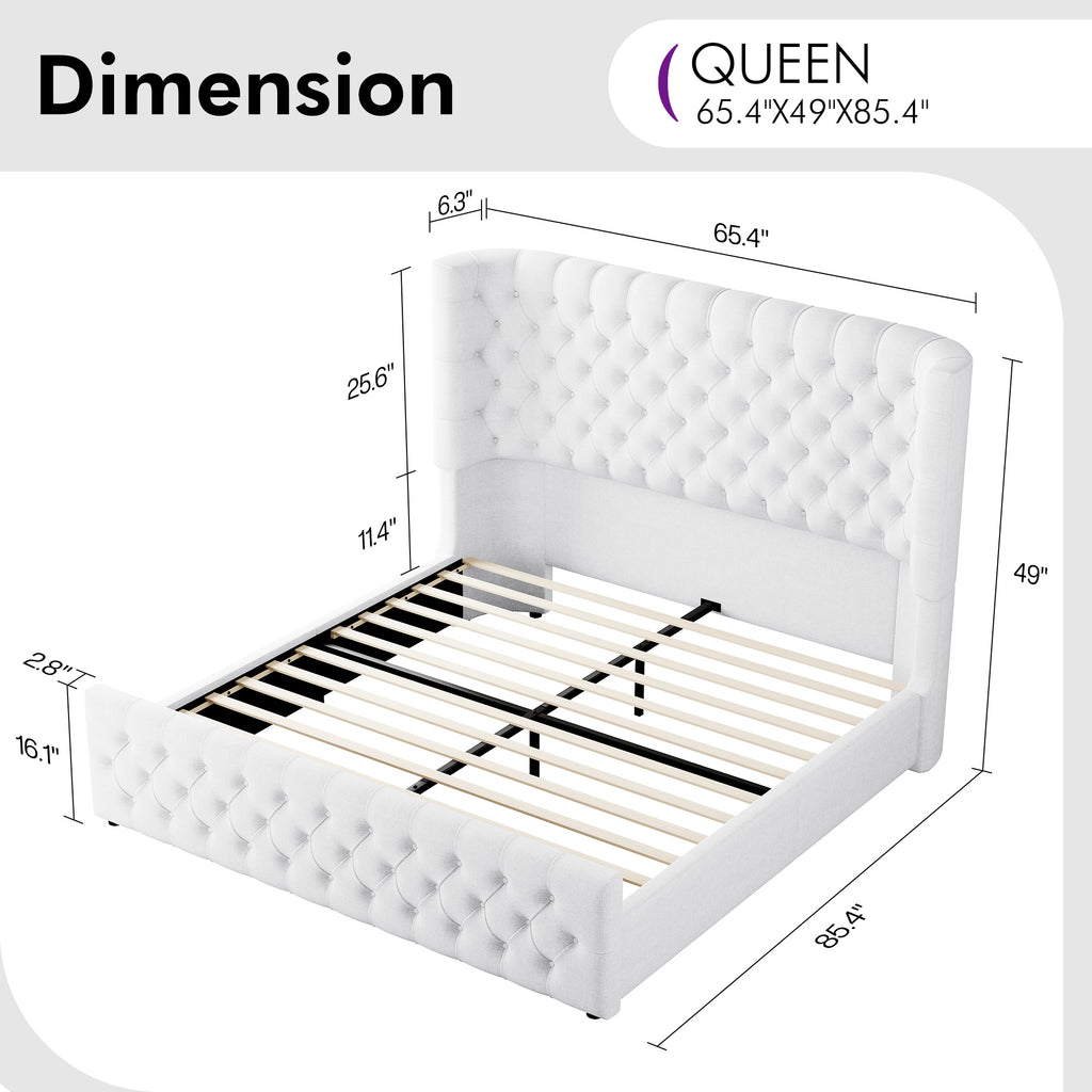 luxury upholstered platform bed frame 49 tall tufted - Temu