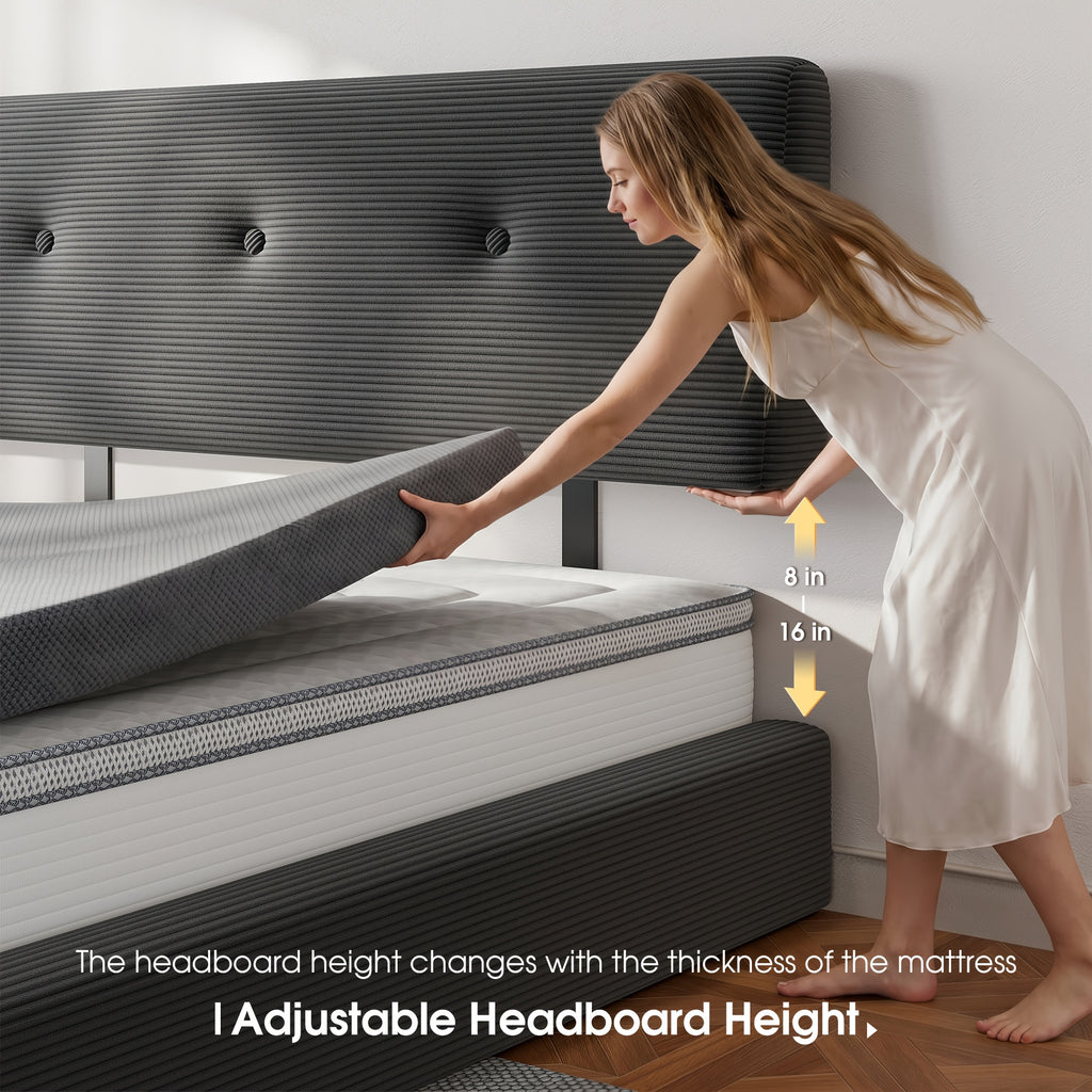 cloud bed frame adjustable headboard upholstered corduroy - Temu