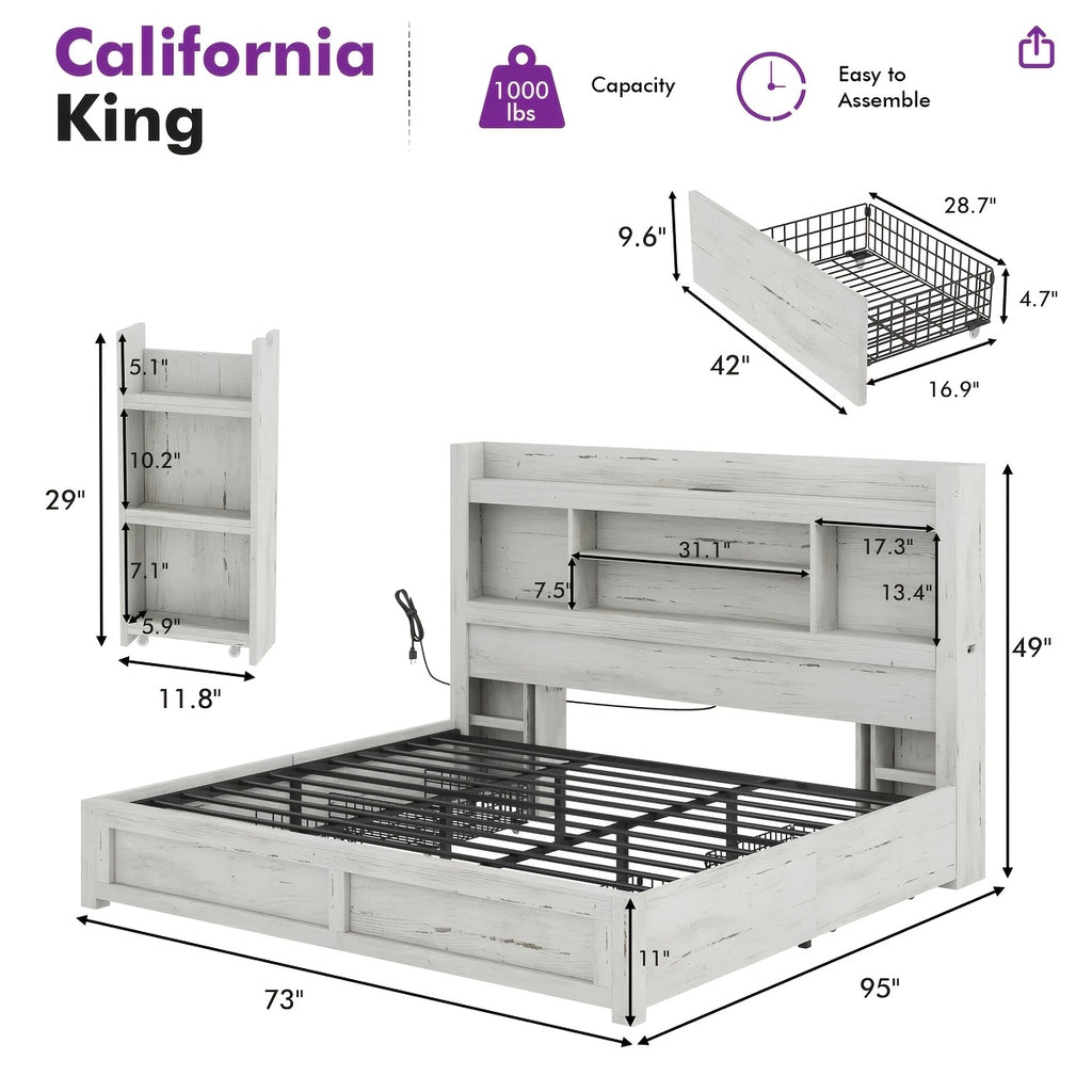 bed frame 49 6 inch bookcase headboard 4 drawers 2 - Temu