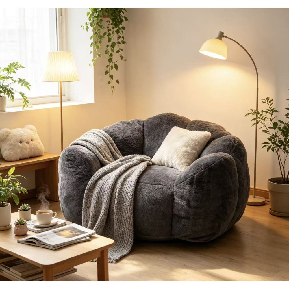 black comfortable lazy sofa chair artificial rabbit velvet - Temu