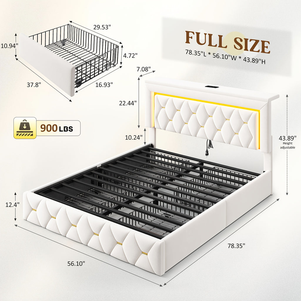4 drawer upholstered metal platform bed full queen size - Temu
