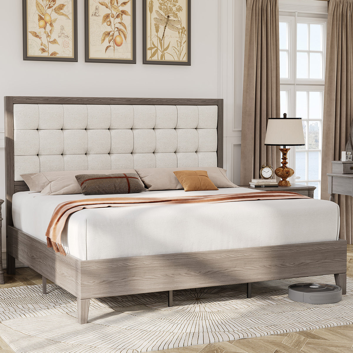 century wooden bed frame 49 high cushioned headboard - Temu
