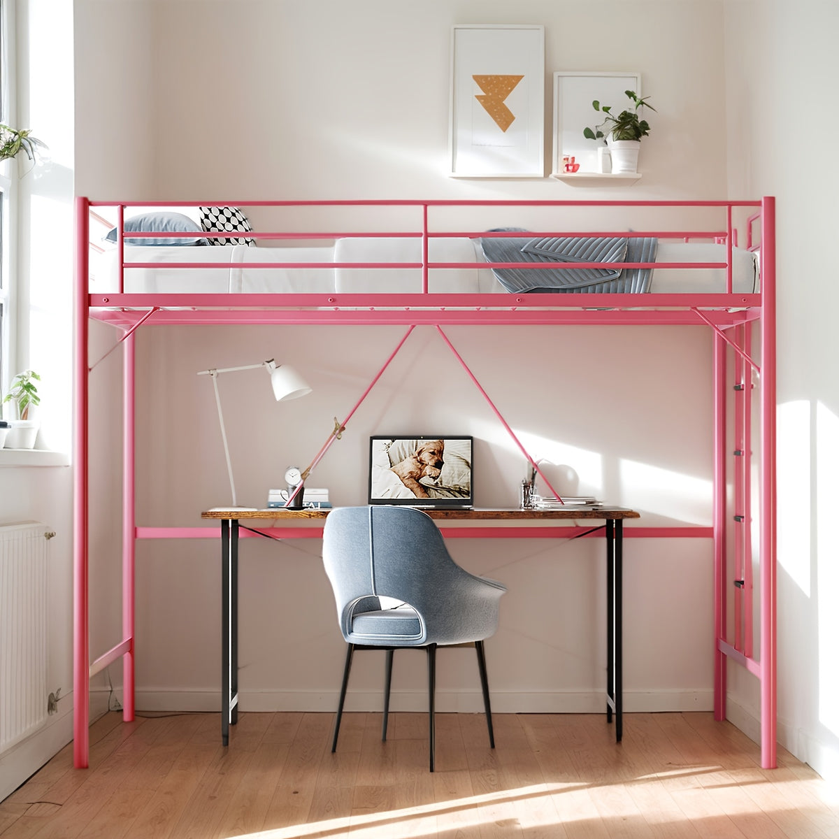 queen loft bed frame flat rungs   spring required heavy - Temu