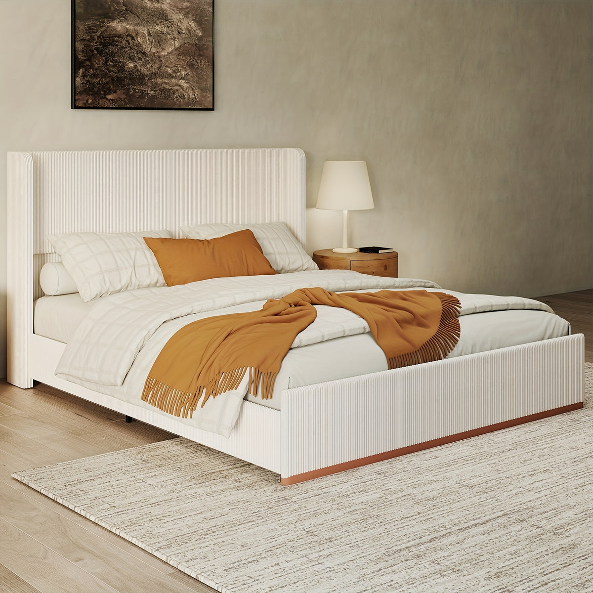queen king size upholstered platform bed frame vertical - Temu