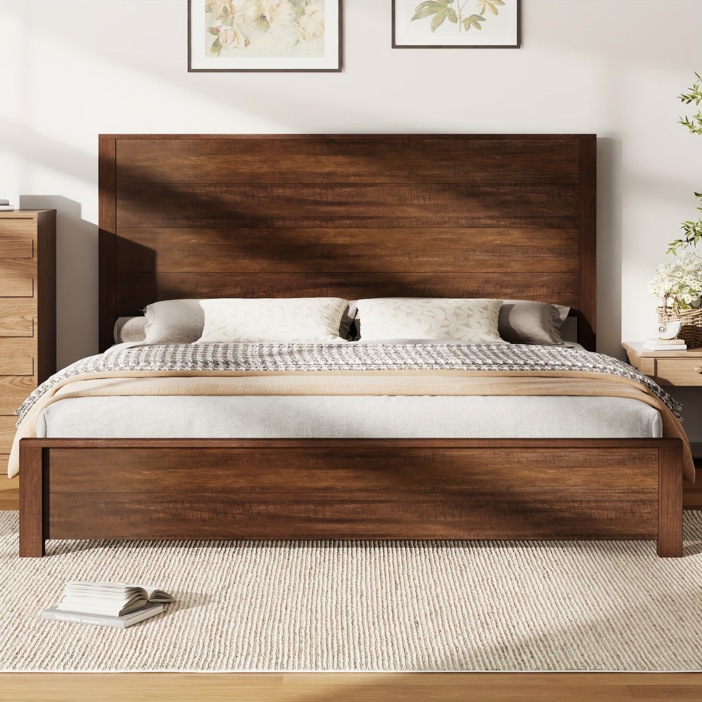 rustic solid wood platform bed frame spliced headboard noise - Temu