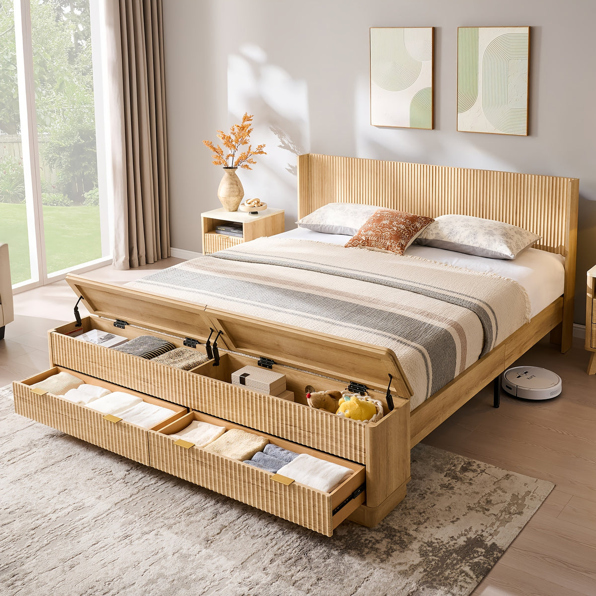 space saving upholstered platform bed in king queen sizes - Temu