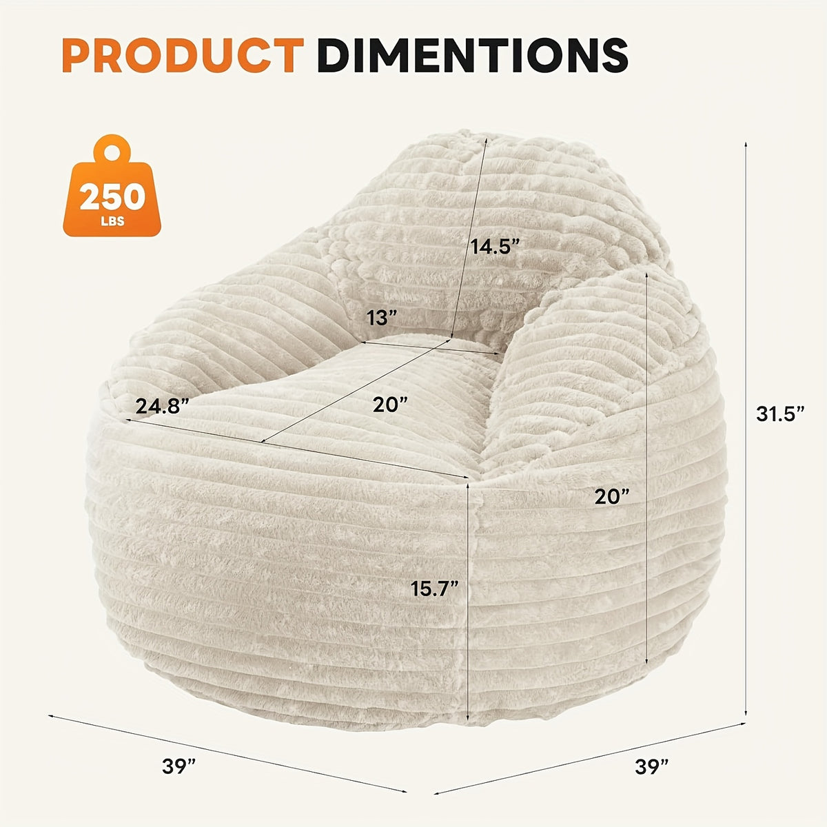 memory foam bean bag chair 39 inch backrest armrests comfy - Temu