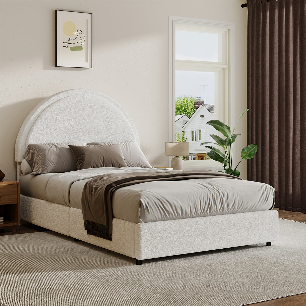 twin full queen king bed frame boucle upholstered headboard - Temu