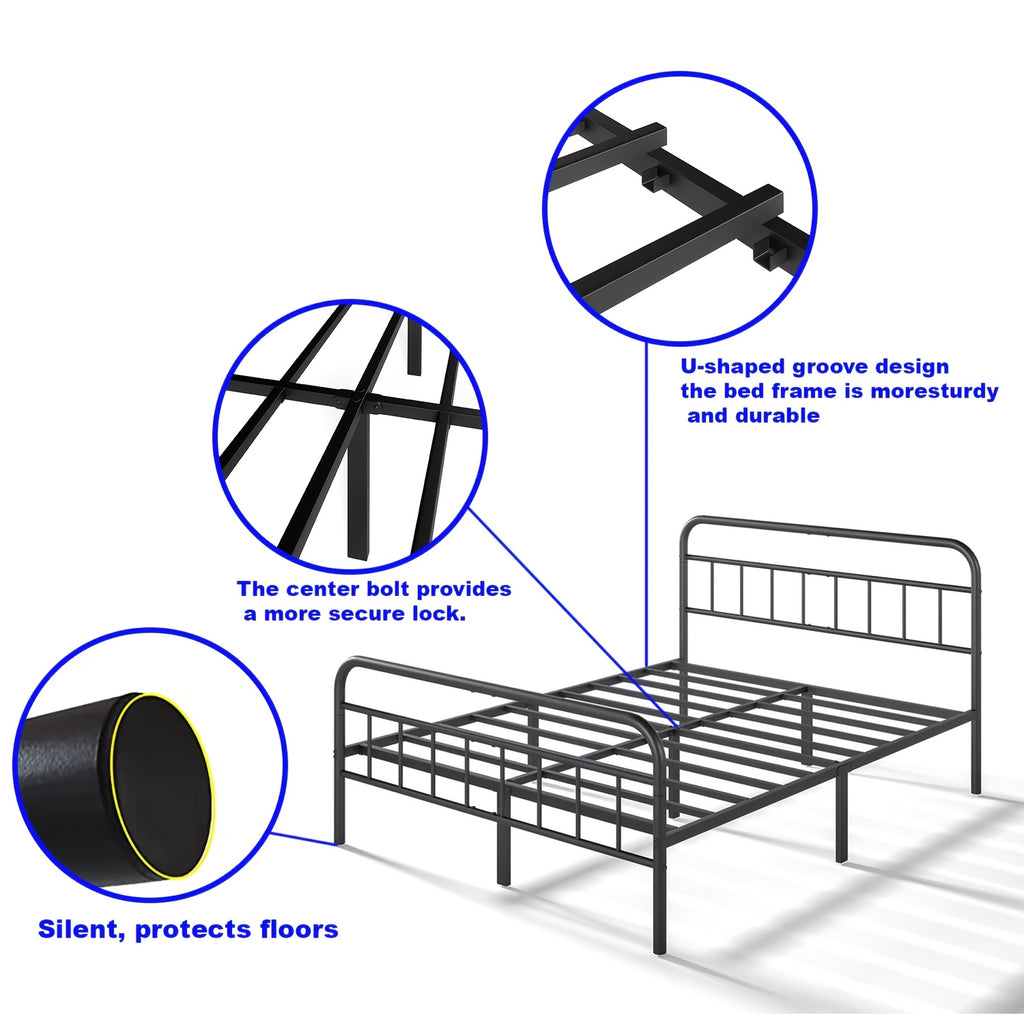 metal platform bed frame industrial style headboard - Temu