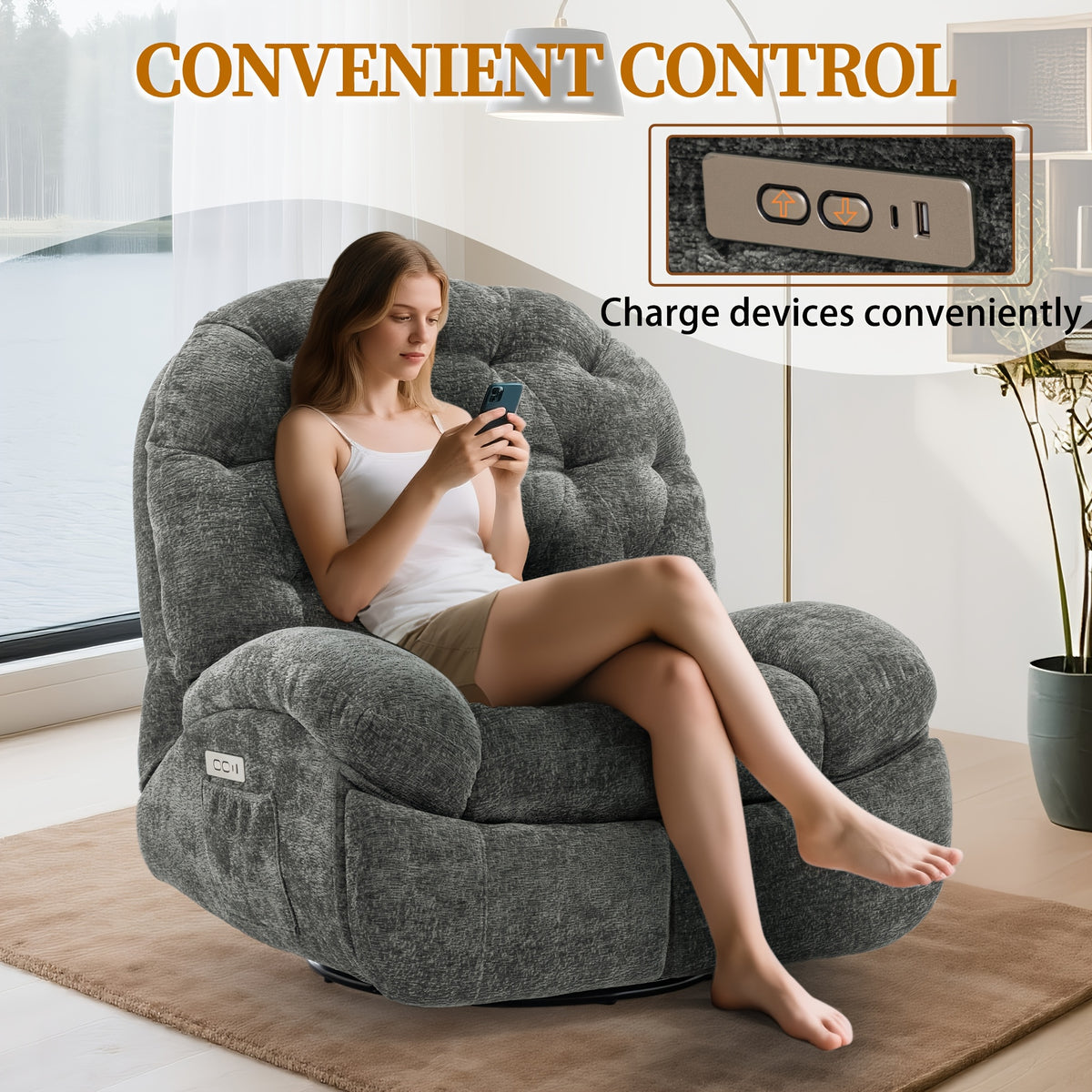 single rocking chair living room recliner chair usb type c - Temu