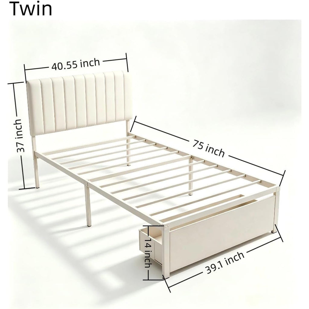 twin bed frame headboard storage drawer metal platform bed - Temu