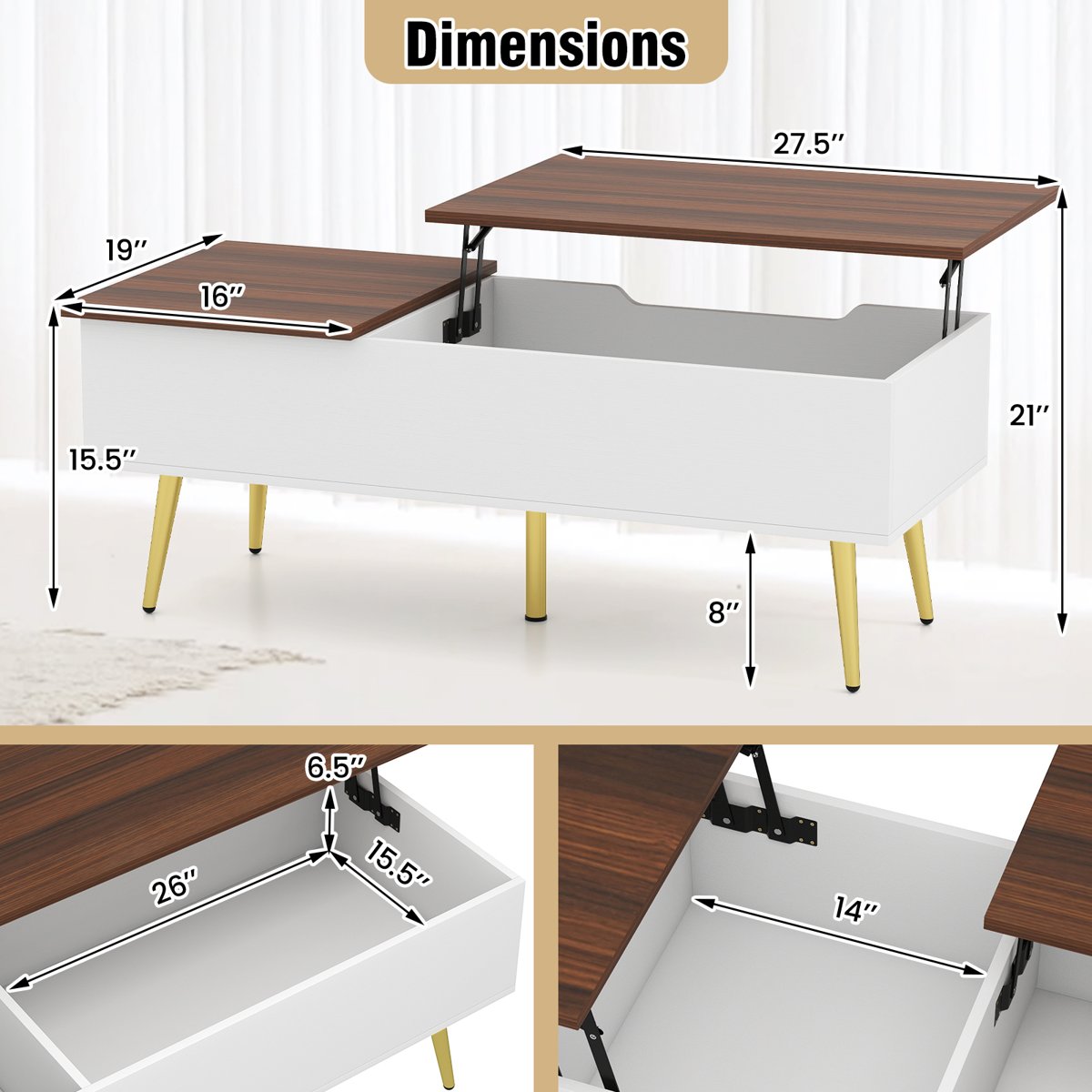 47 inch lift top coffee table 2 hidden compartments walnut - Temu