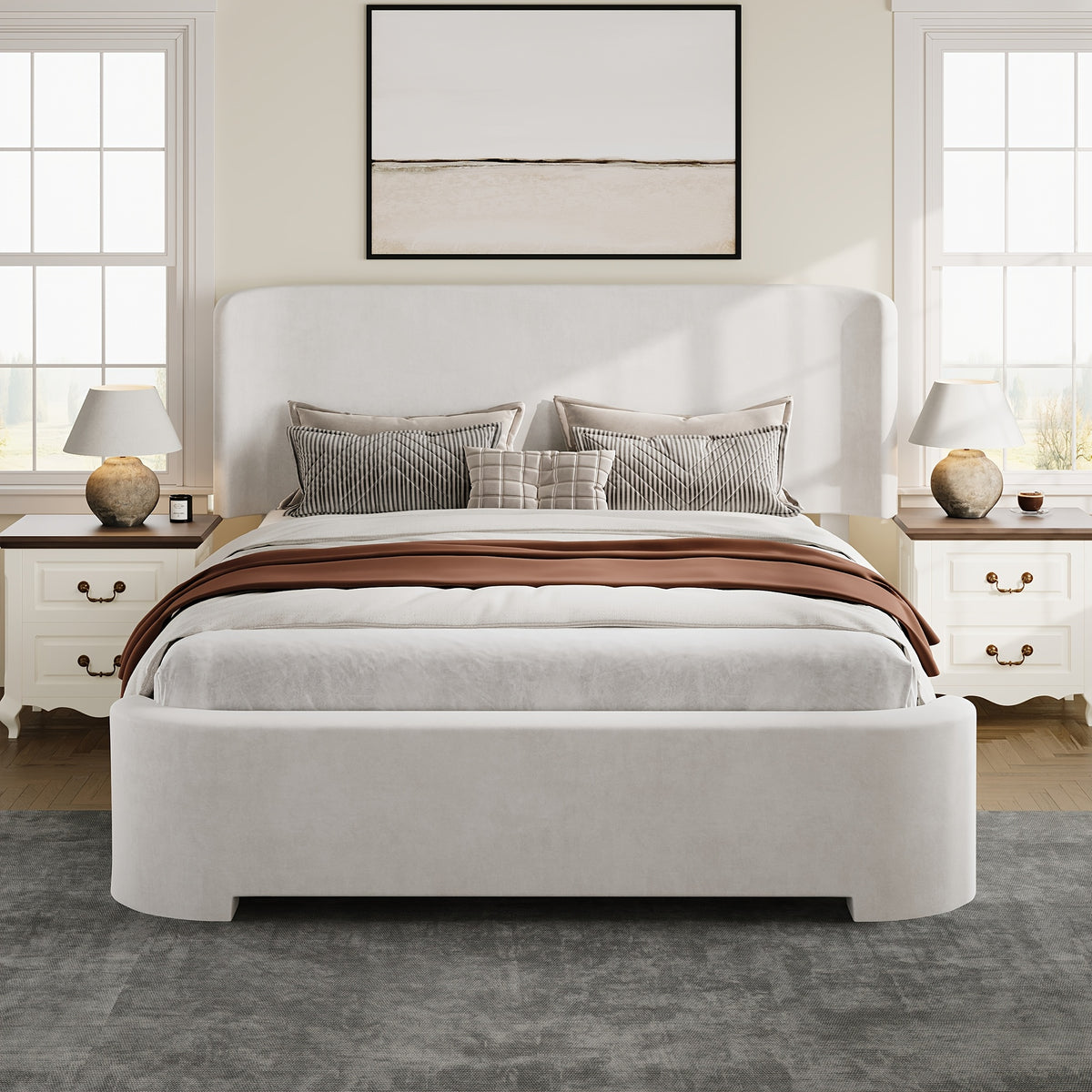 curved headboard footboard full queen size bed frame velvet - Temu
