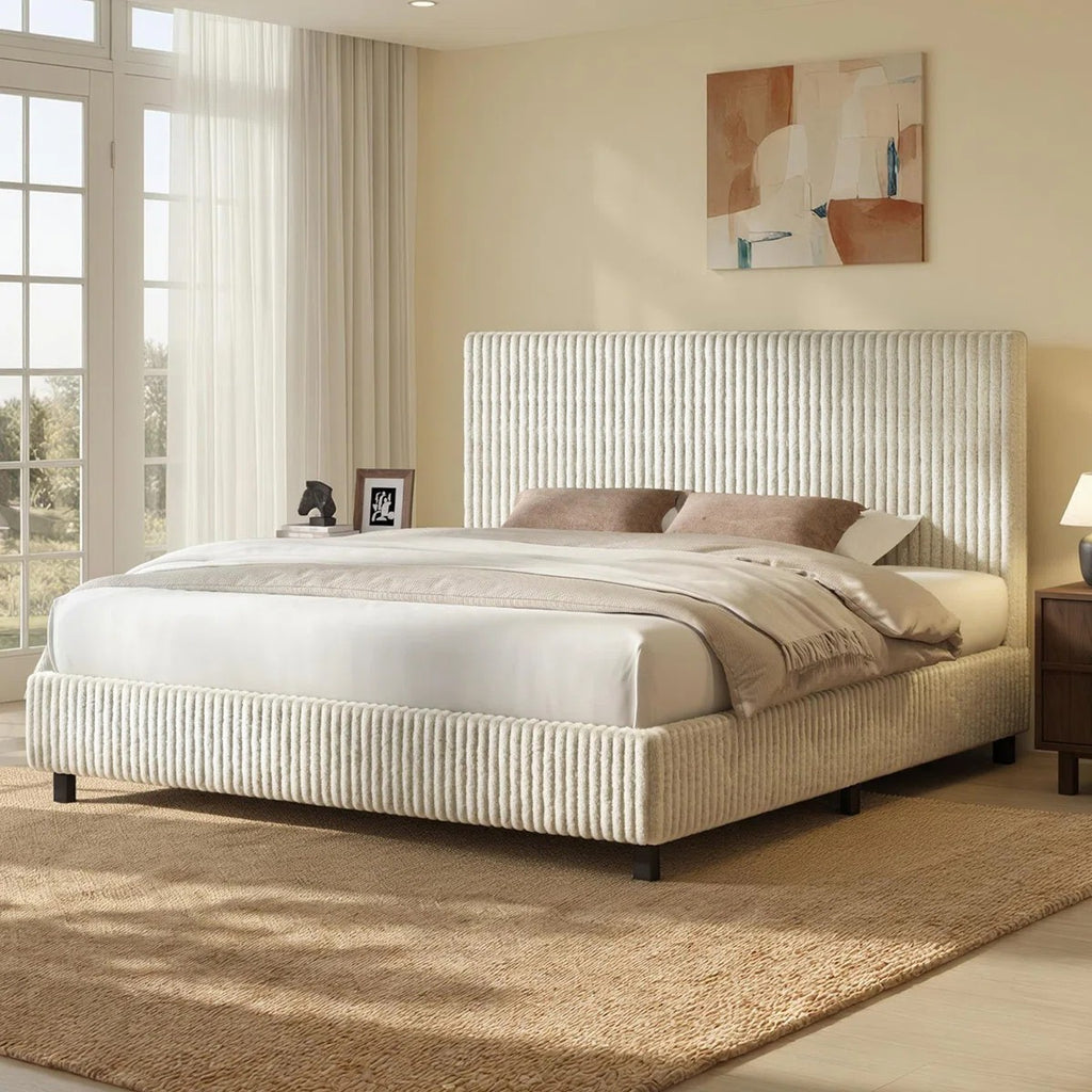 platform bed frame upholstered corduroy headboard fully - Temu