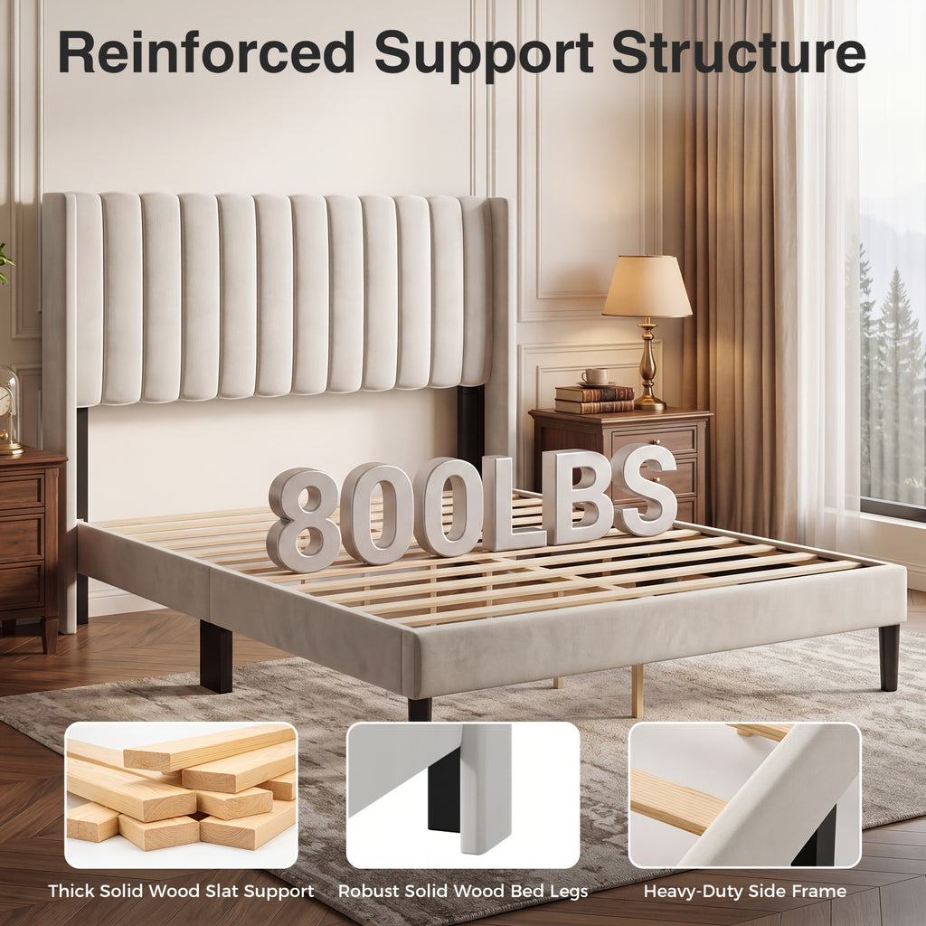 500 lbs capacity upholstered platform bed pu fleece fabric - Temu