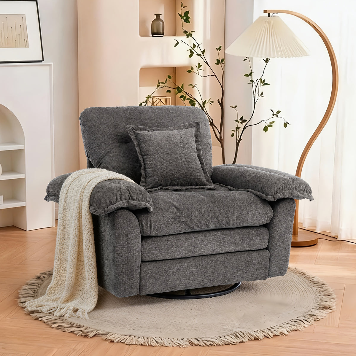 modern chenille swivel accent chair 360 rotation double - Temu