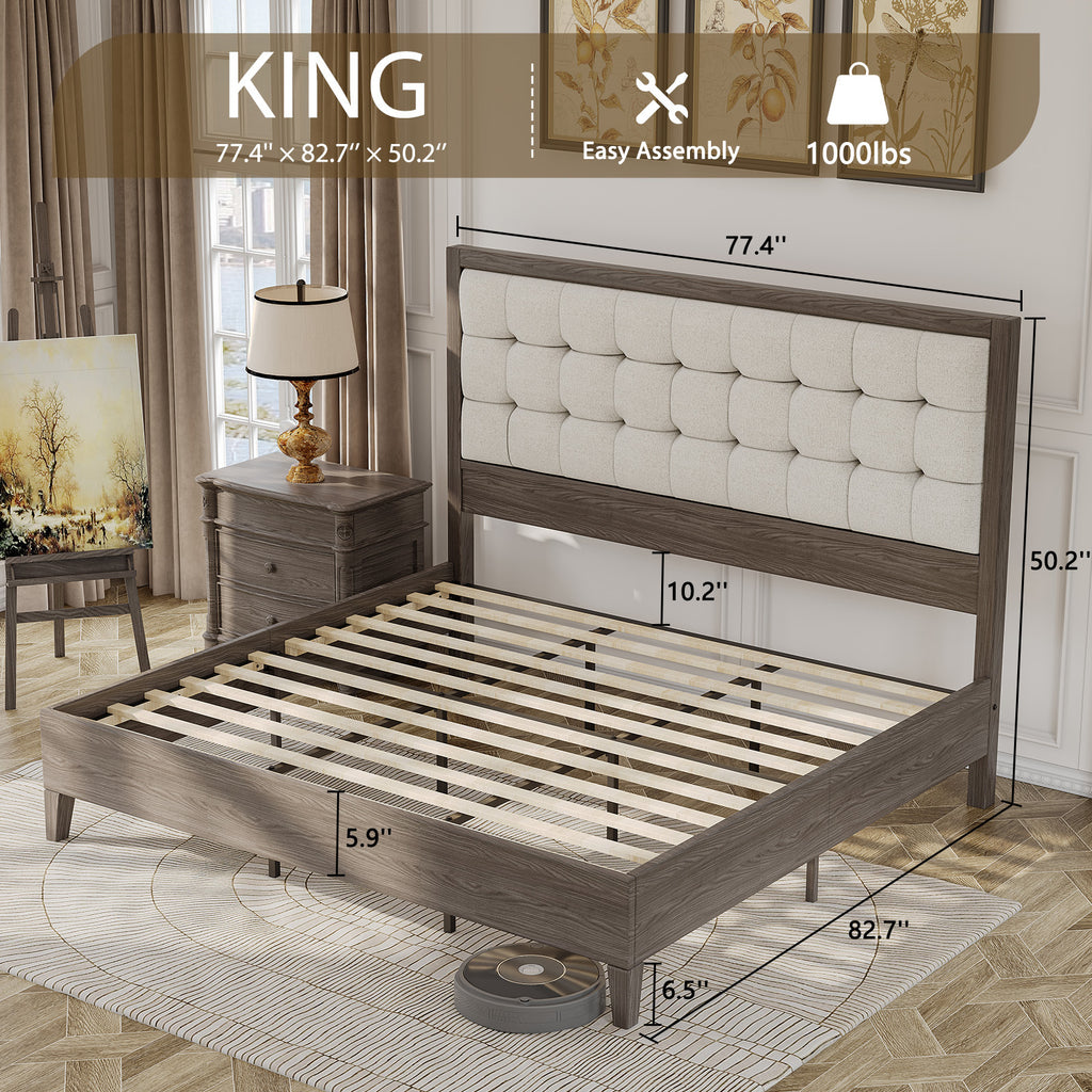century wooden bed frame 49 high cushioned headboard - Temu