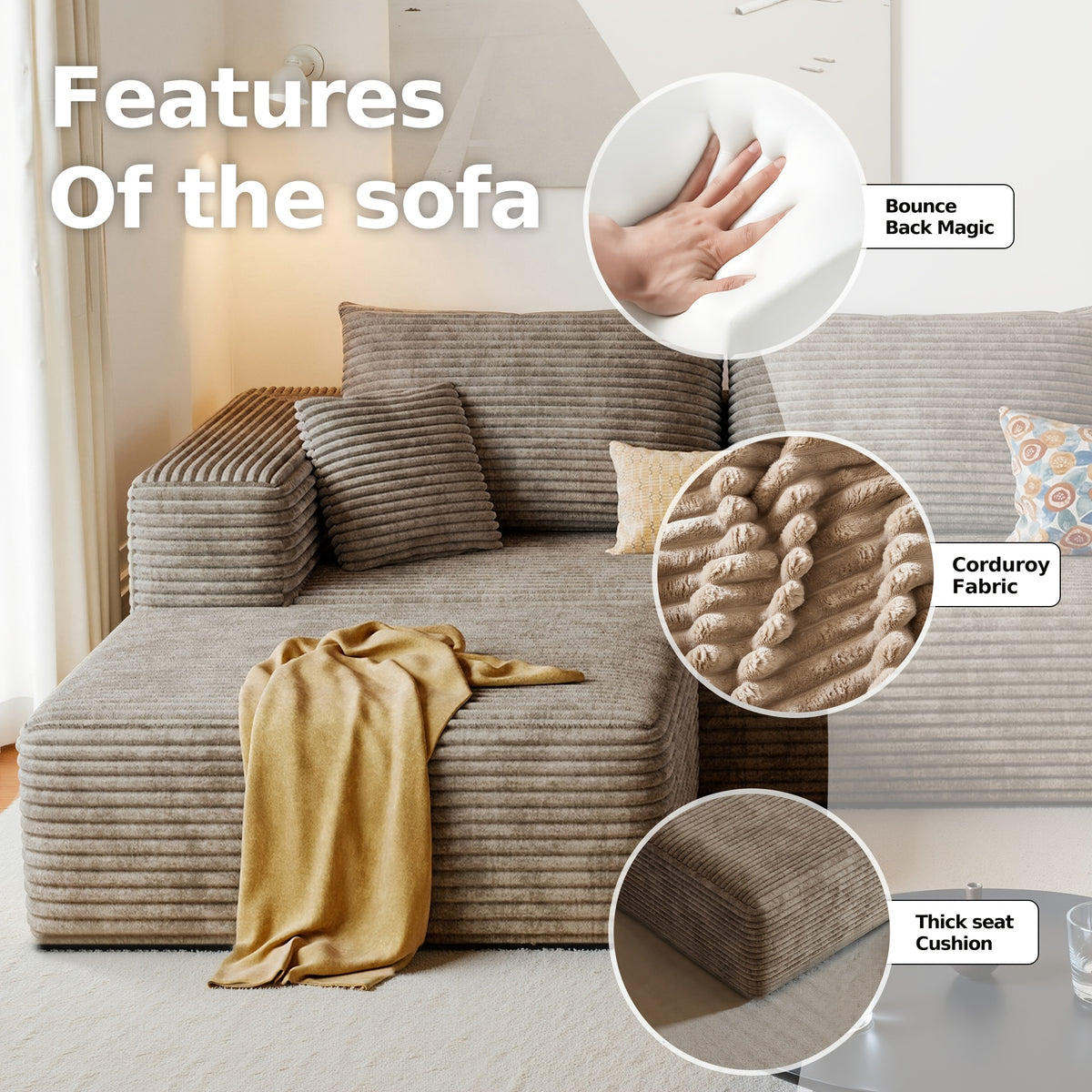 u l shaped corduroy modular sectional sofa bed vacuum - Temu