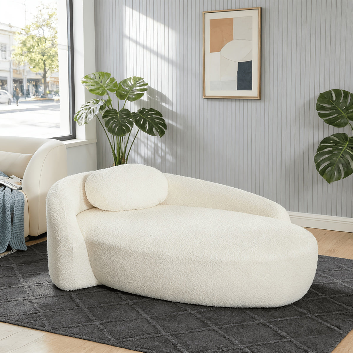 modern boucle oval floor sofa chair low profile   - Temu