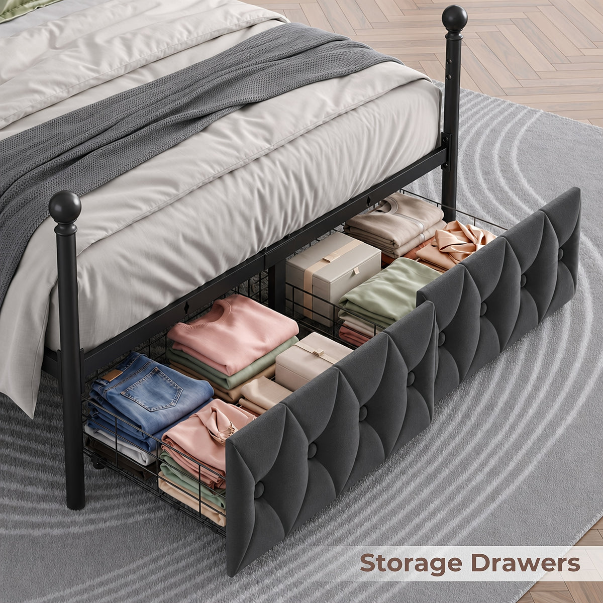 queen size canopy bed frame storage drawers upholstered - Temu