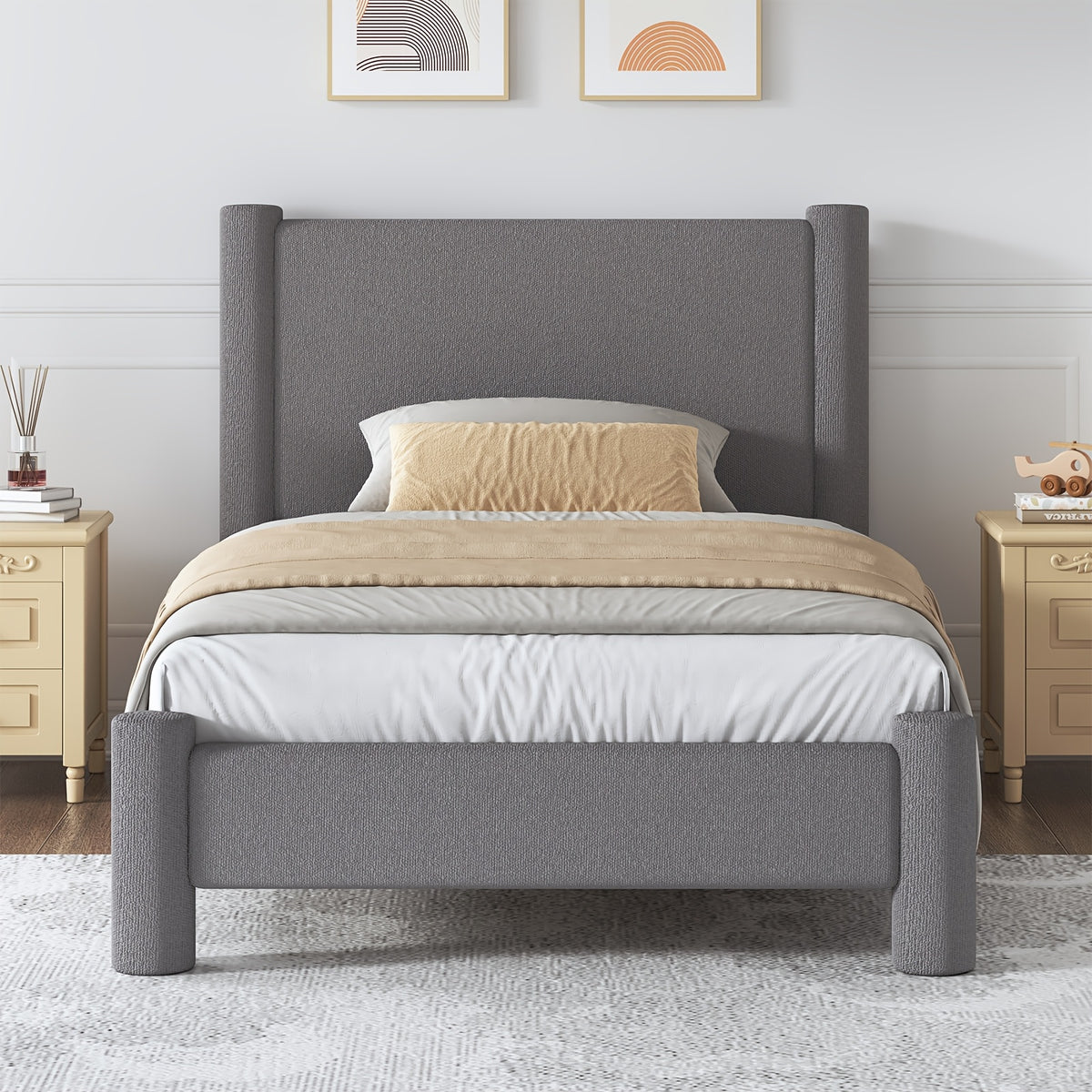 soft boucle upholstered bed frame headboard twin full queen - Temu