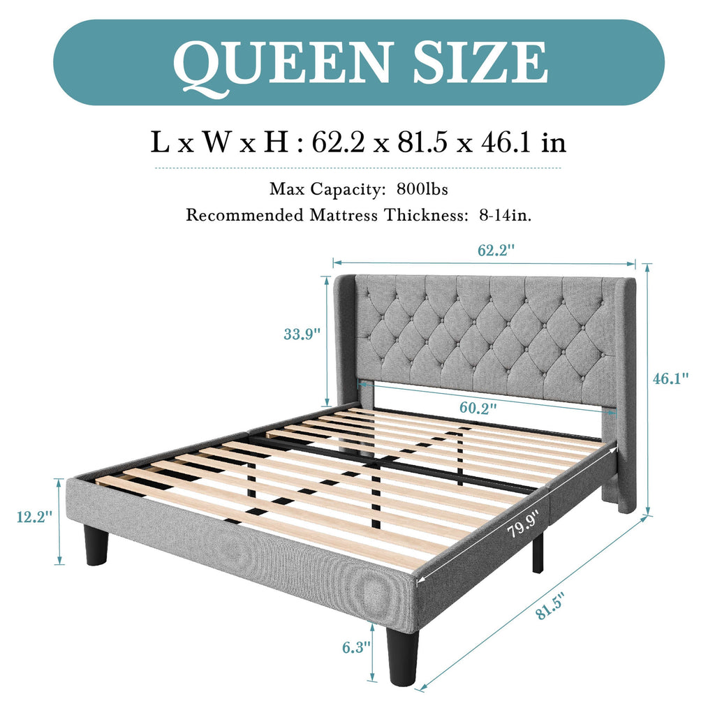 classic bed frame button tufted wingback headboard - Temu