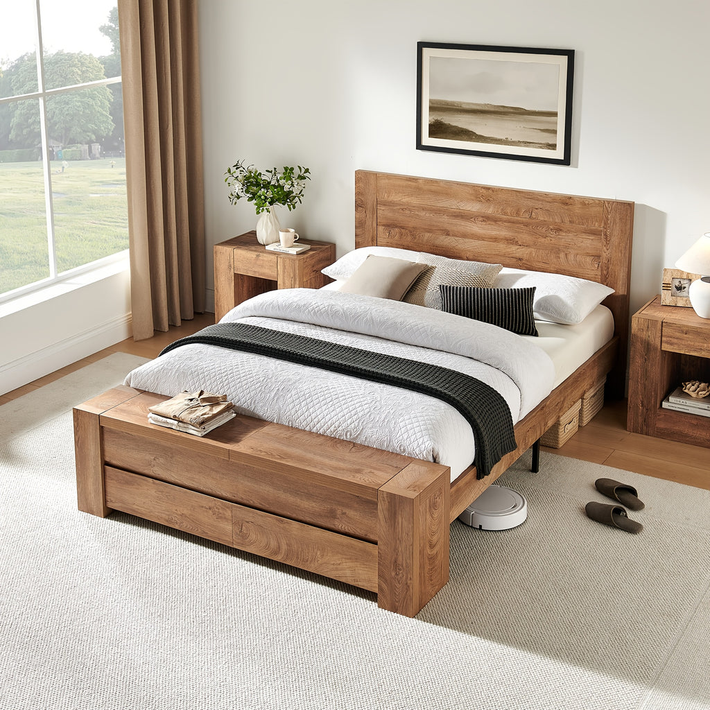 king queen size platform bed frame storage footboard - Temu