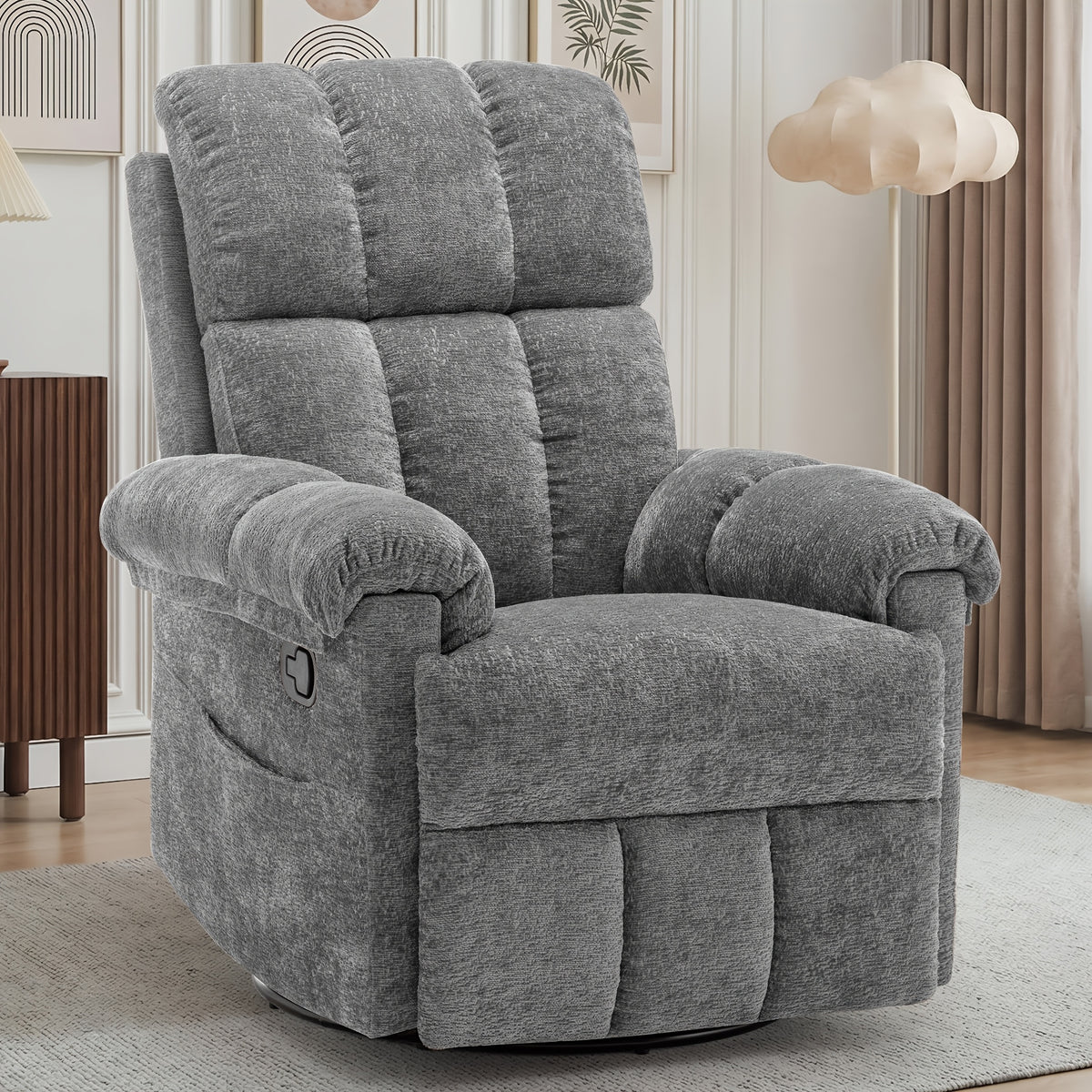 chenille manual swivel rocking chair comfortable fabric high - Temu